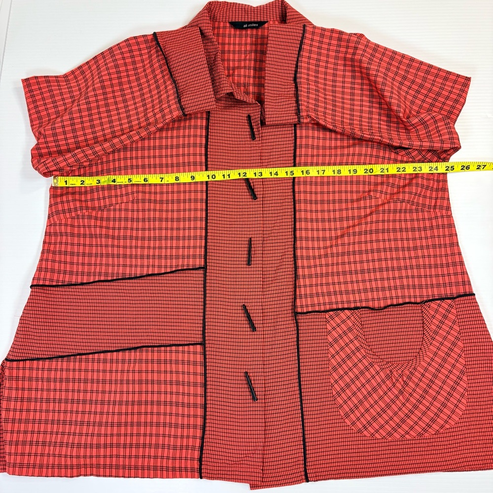 Ali Miles Red Black Plaid Patchwork Button Front … - image 7